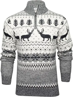 1/4 Zip Reindeer Christmas Jumper - Ecru