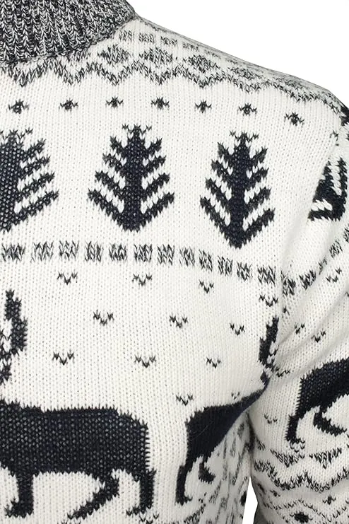 1/4 Zip Reindeer Christmas Jumper - Ecru