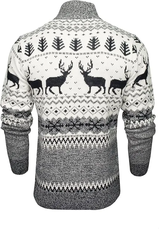1/4 Zip Reindeer Christmas Jumper - Ecru