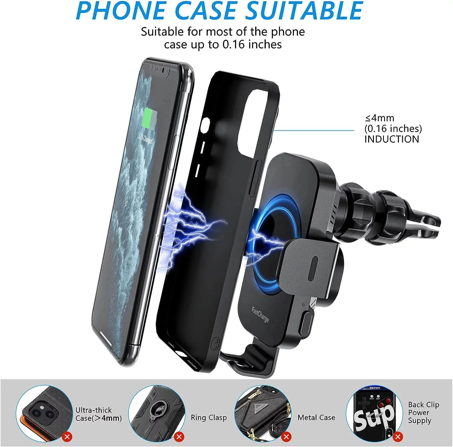 15W Wireless Car Charger Mount – Fast Charging, Auto-Clamp for iPhone & Samsung Galaxy