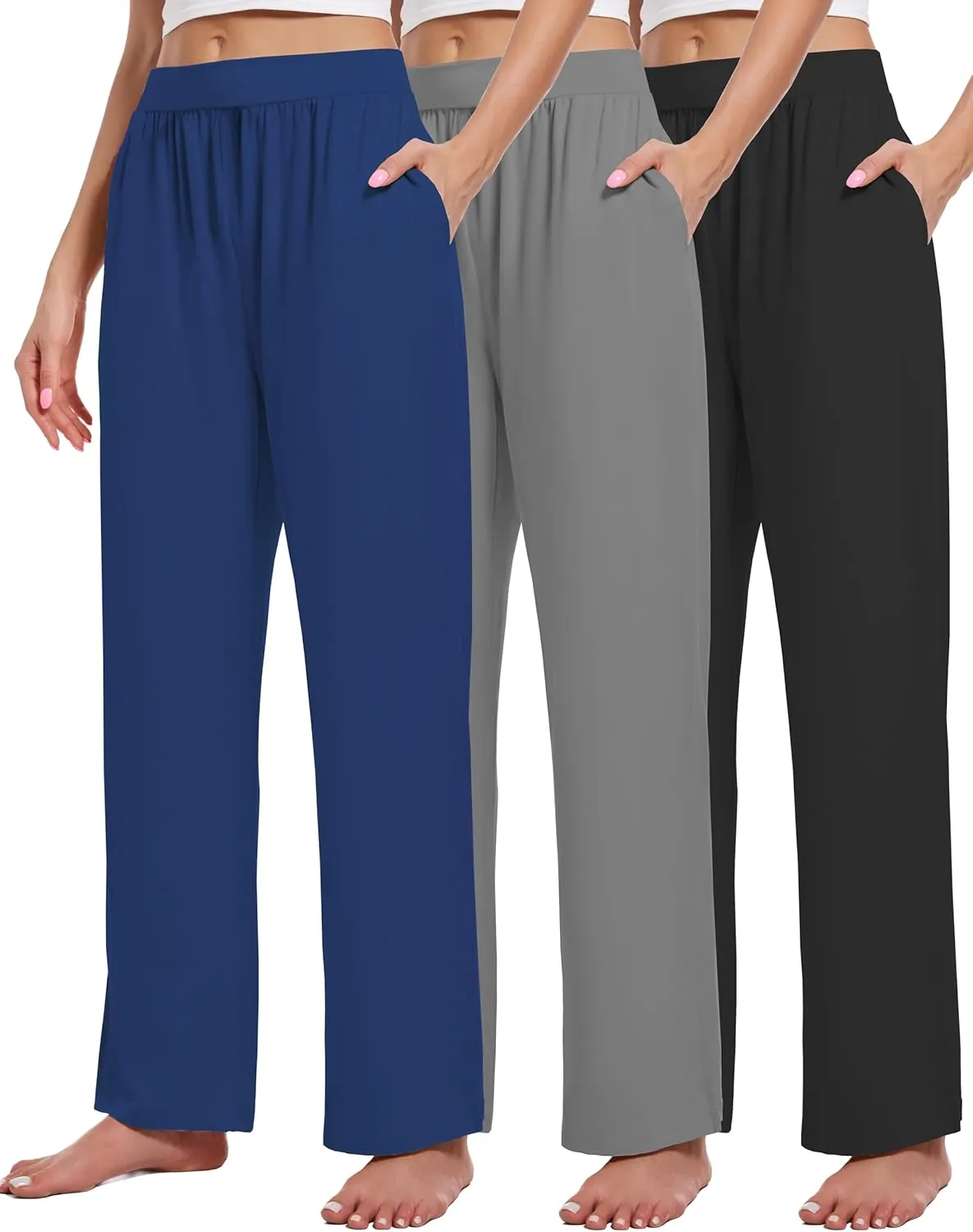 3 Pack Women's Lounge Cozy Wide Leg with Pockets Loose Flowy Yoga Sweatpants Workout Comfy Jogger Pants