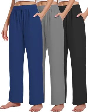 3 Pack Women's Lounge Cozy Wide Leg with Pockets Loose Flowy Yoga Sweatpants Workout Comfy Jogger Pants