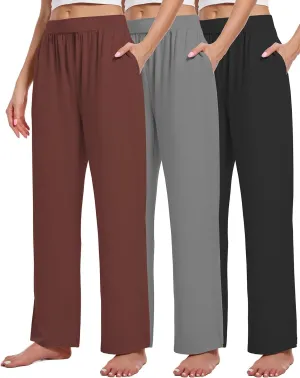 3 Pack Women's Lounge Cozy Wide Leg with Pockets Loose Flowy Yoga Sweatpants Workout Comfy Jogger Pants