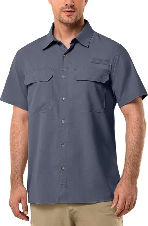 33,000ft Men's UPF 50  UV Short Sleeve Hiking Fishing Shirt Quick Dry Cooling PFG Sun Protection Shirt for Travel Safari