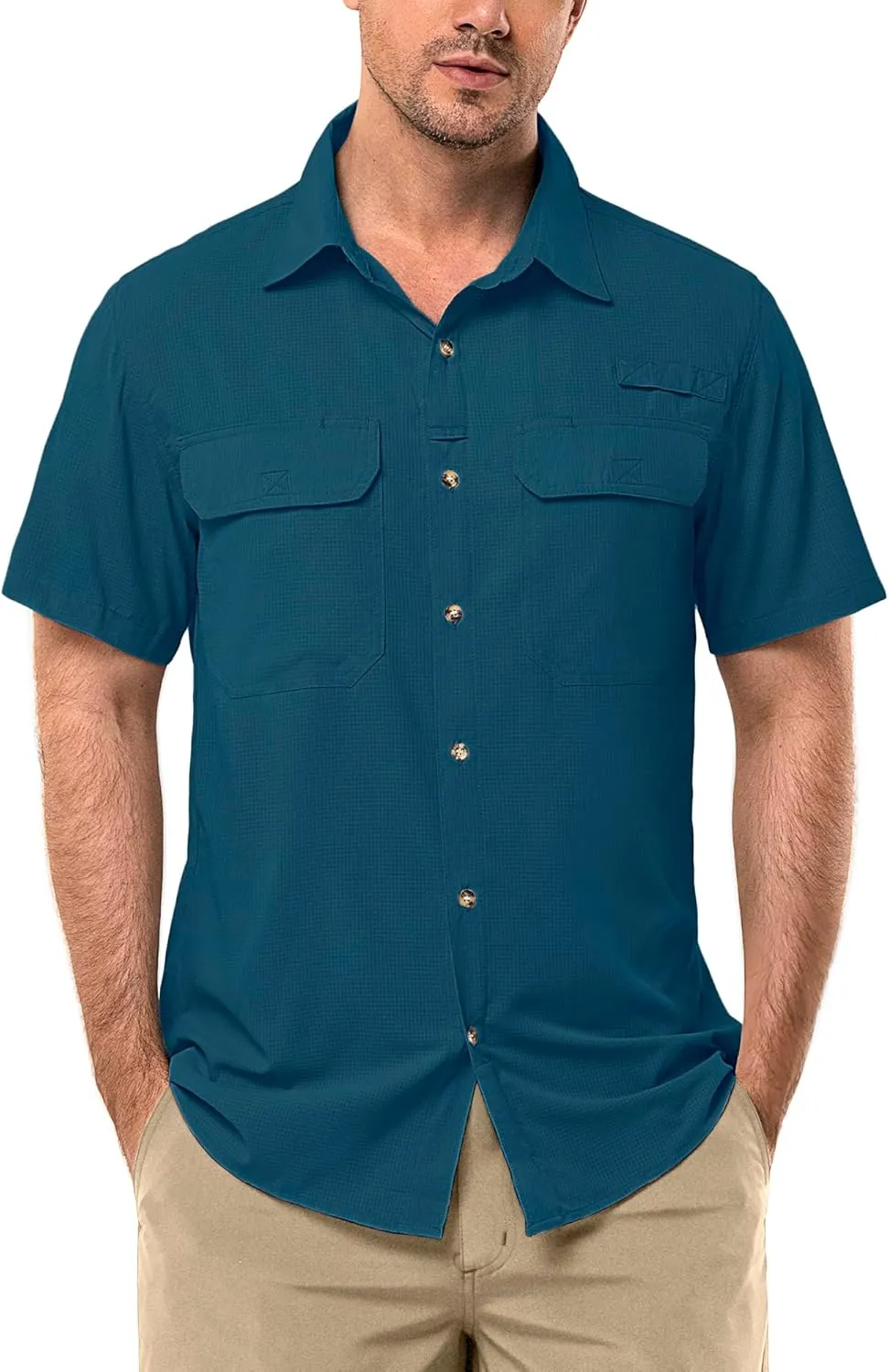 33,000ft Men's UPF 50  UV Short Sleeve Hiking Fishing Shirt Quick Dry Cooling PFG Sun Protection Shirt for Travel Safari