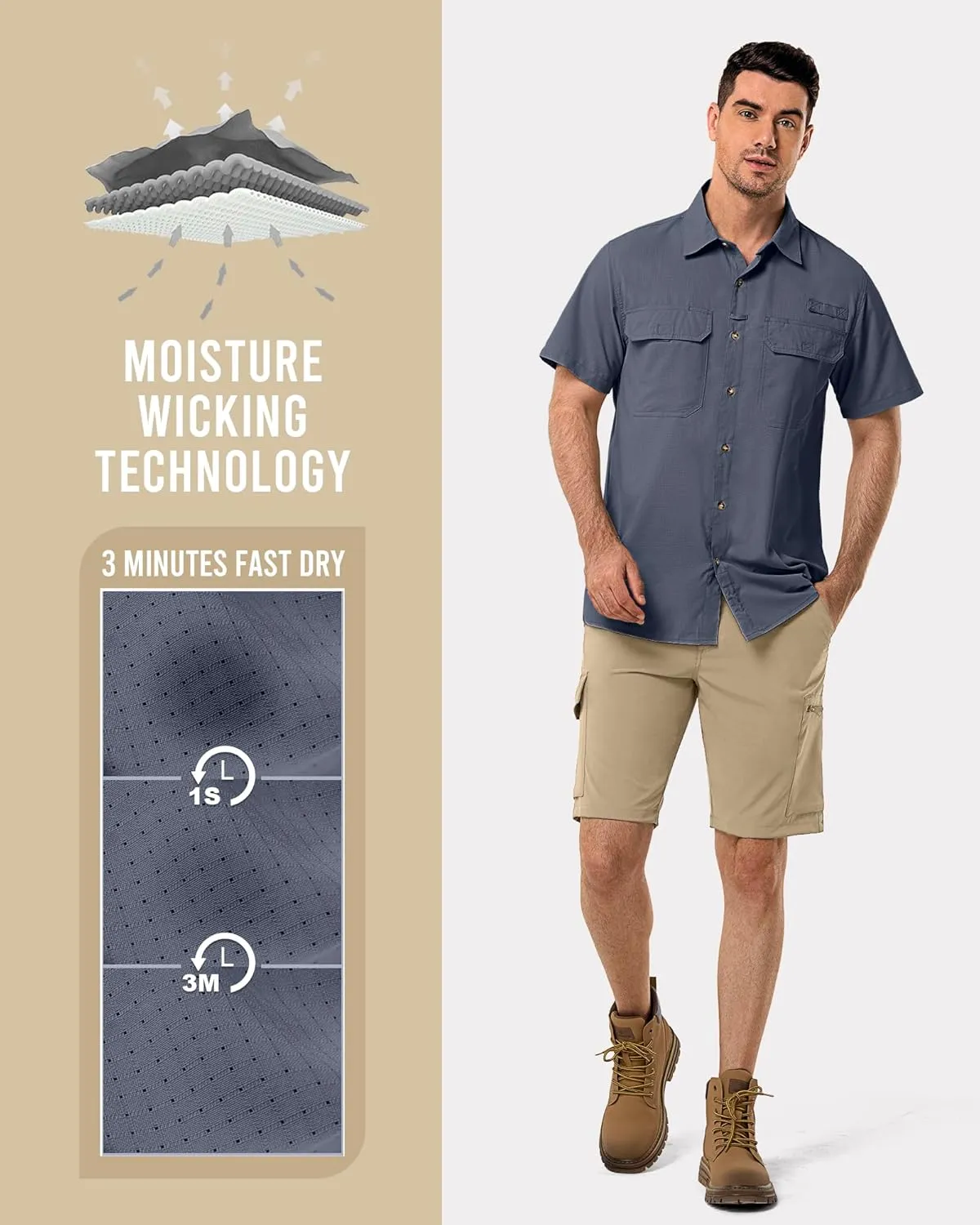 33,000ft Men's UPF 50  UV Short Sleeve Hiking Fishing Shirt Quick Dry Cooling PFG Sun Protection Shirt for Travel Safari
