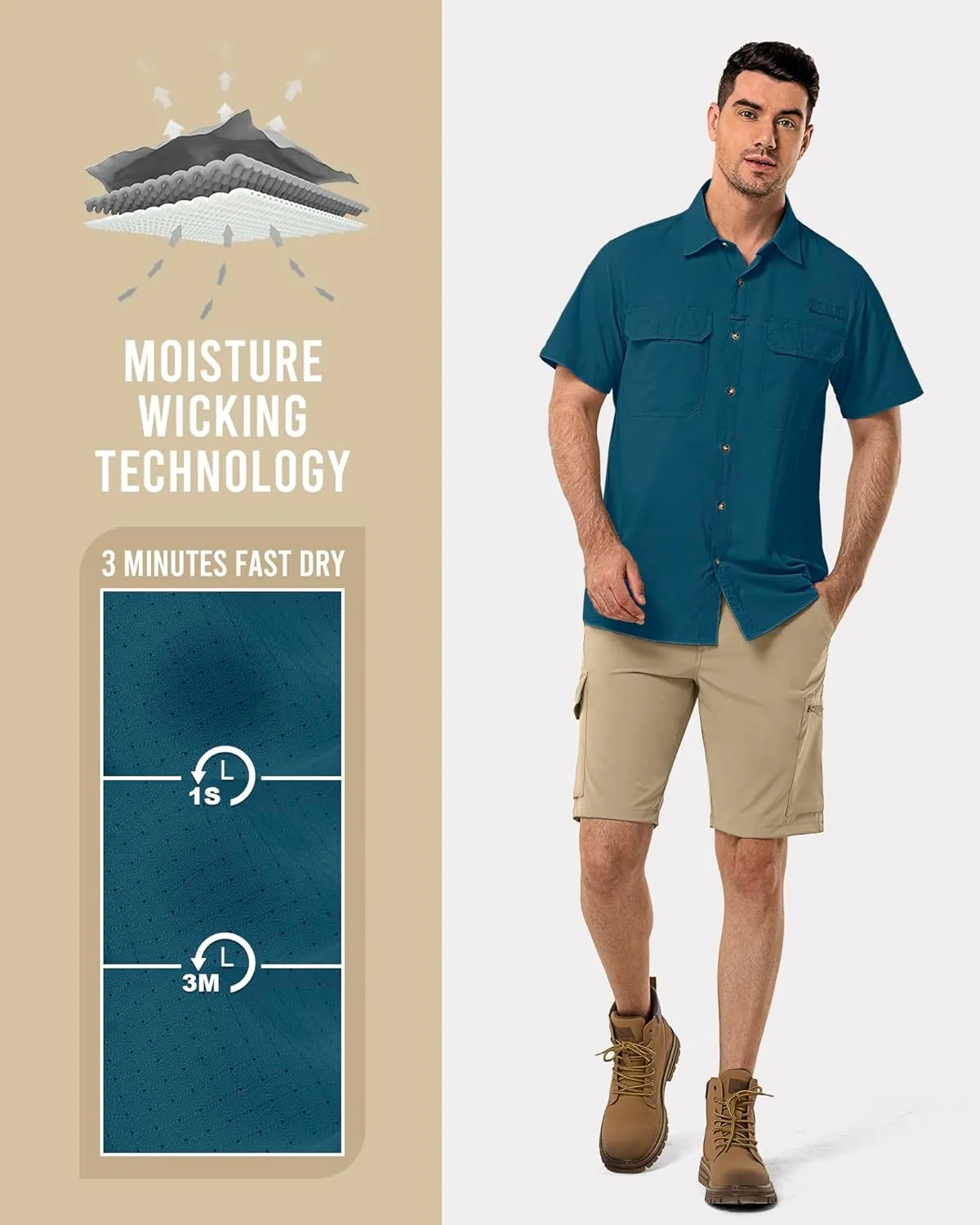 33,000ft Men's UPF 50  UV Short Sleeve Hiking Fishing Shirt Quick Dry Cooling PFG Sun Protection Shirt for Travel Safari