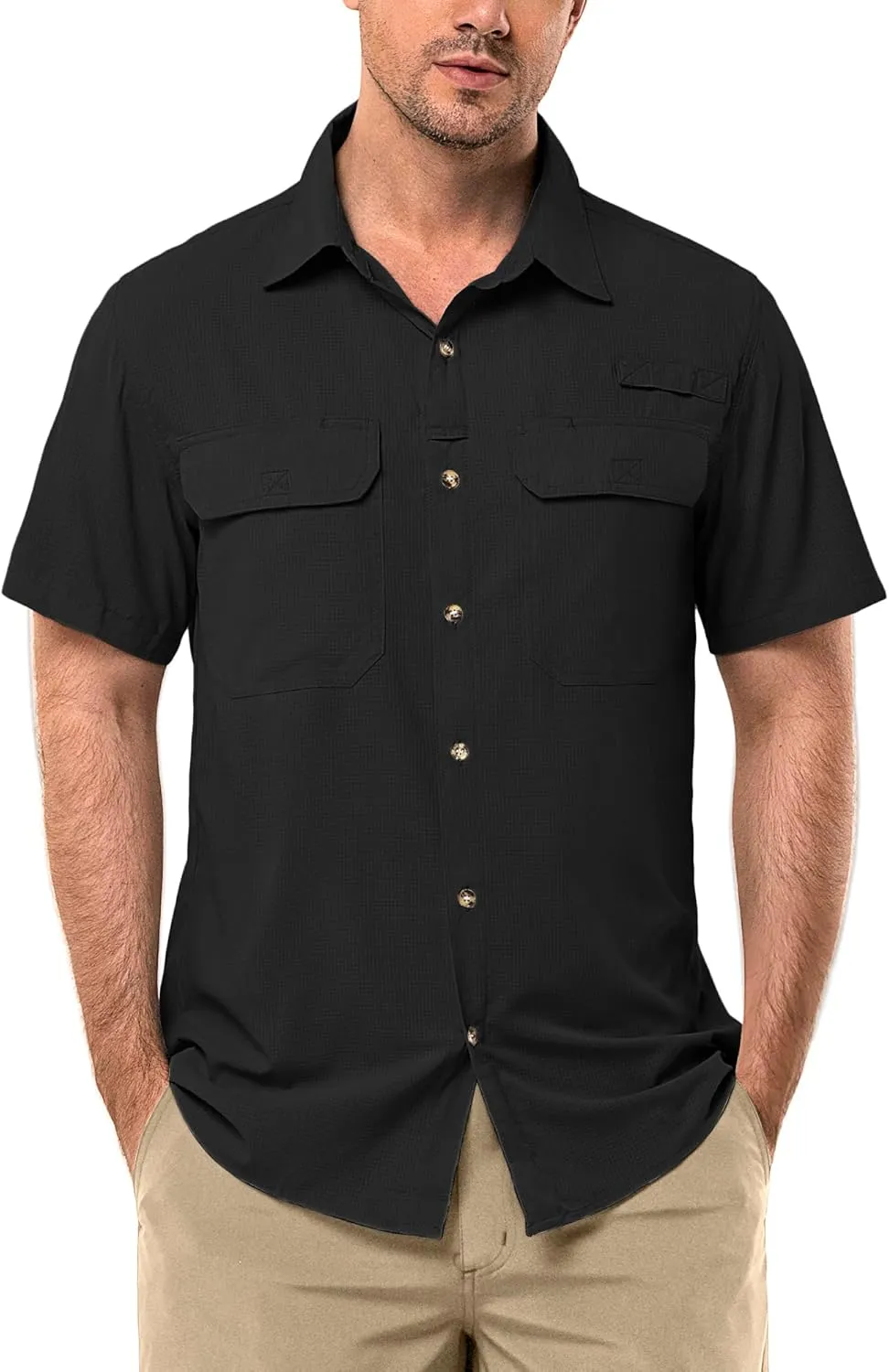 33,000ft Men's UPF 50  UV Short Sleeve Hiking Fishing Shirt Quick Dry Cooling PFG Sun Protection Shirt for Travel Safari