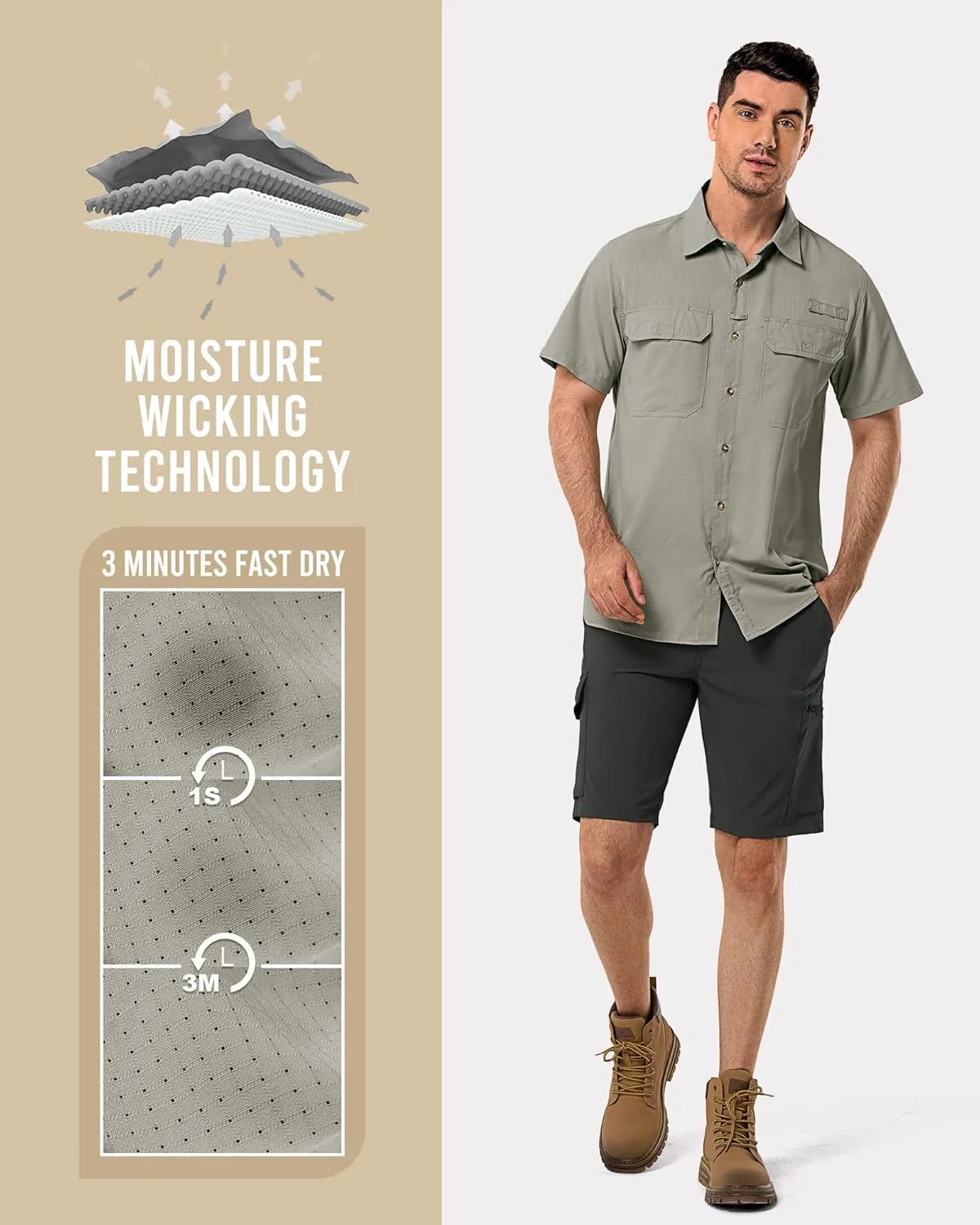 33,000ft Men's UPF 50  UV Short Sleeve Hiking Fishing Shirt Quick Dry Cooling PFG Sun Protection Shirt for Travel Safari