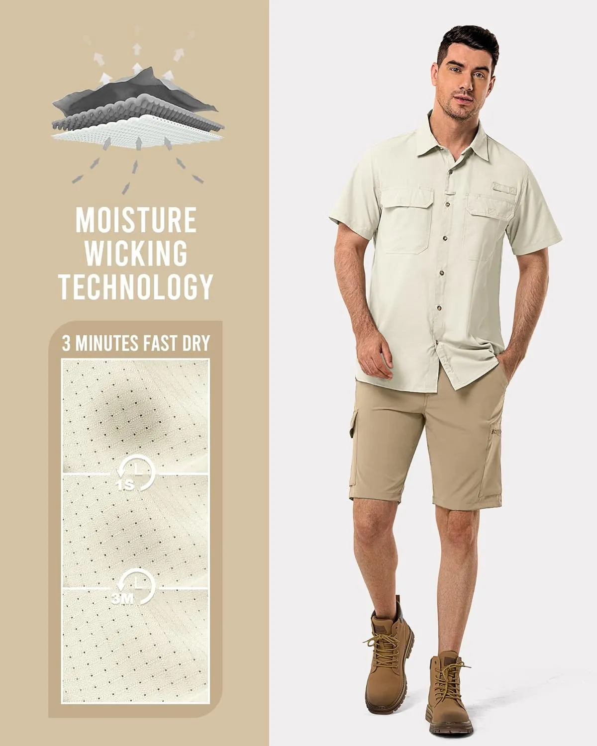 33,000ft Men's UPF 50  UV Short Sleeve Hiking Fishing Shirt Quick Dry Cooling PFG Sun Protection Shirt for Travel Safari