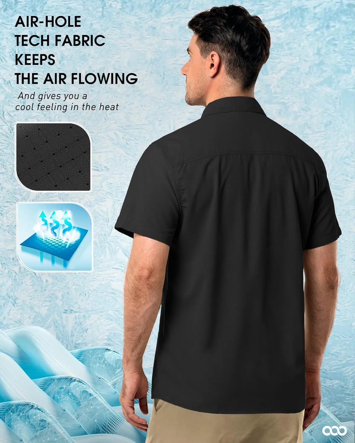 33,000ft Men's UPF 50  UV Short Sleeve Hiking Fishing Shirt Quick Dry Cooling PFG Sun Protection Shirt for Travel Safari