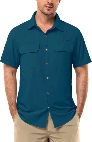 33,000ft Men's UPF 50  UV Short Sleeve Hiking Fishing Shirt Quick Dry Cooling PFG Sun Protection Shirt for Travel Safari