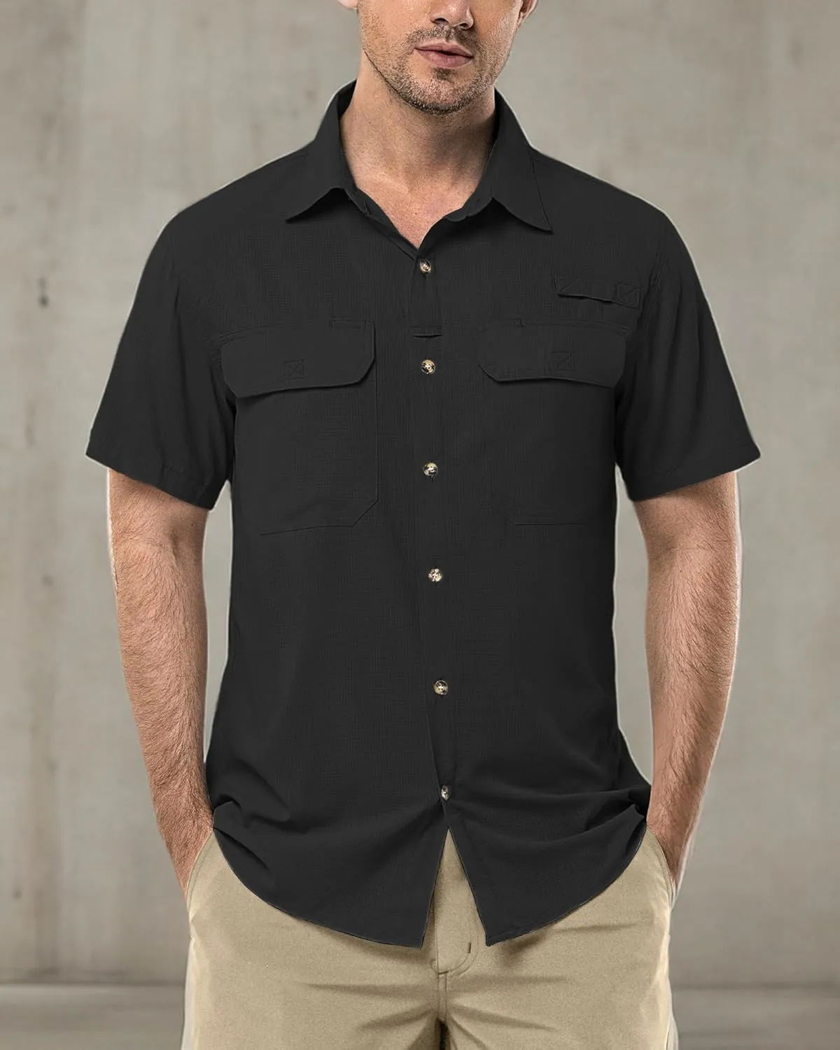 33,000ft Men's UPF 50  UV Short Sleeve Hiking Fishing Shirt Quick Dry Cooling PFG Sun Protection Shirt for Travel Safari