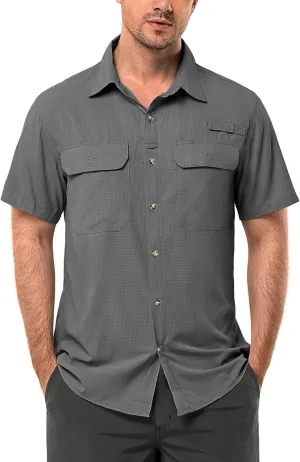 33,000ft Men's UPF 50  UV Short Sleeve Hiking Fishing Shirt Quick Dry Cooling PFG Sun Protection Shirt for Travel Safari