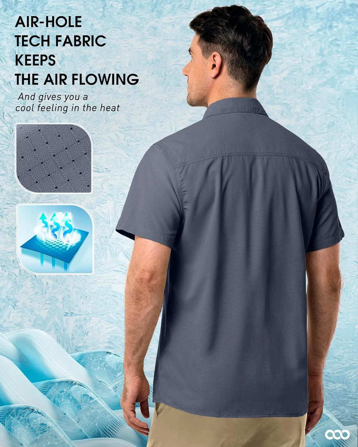 33,000ft Men's UPF 50  UV Short Sleeve Hiking Fishing Shirt Quick Dry Cooling PFG Sun Protection Shirt for Travel Safari