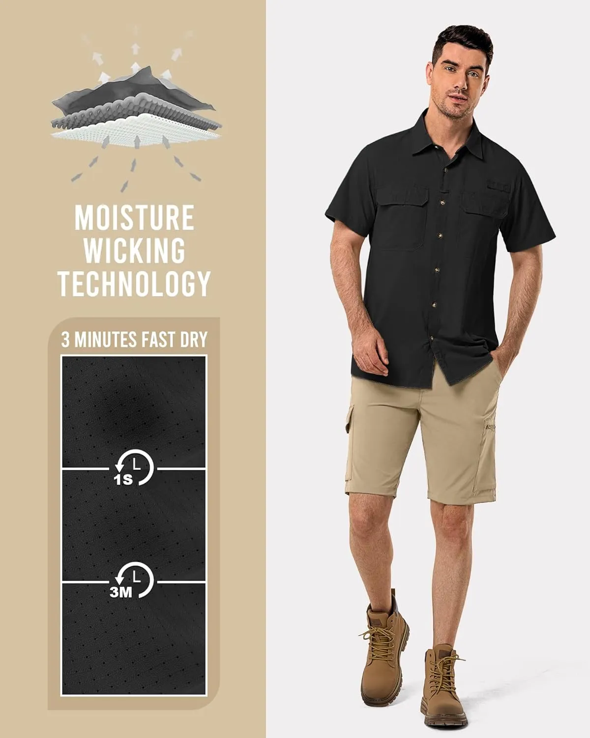 33,000ft Men's UPF 50  UV Short Sleeve Hiking Fishing Shirt Quick Dry Cooling PFG Sun Protection Shirt for Travel Safari