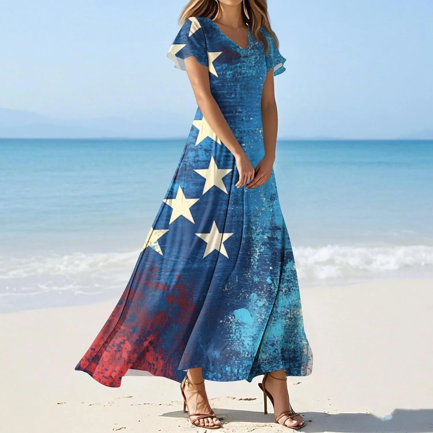 ADHOWBEW 4th of July Dress Women 2025 Holiday Plus Size Graphic USA Sexy Patriotic Independence Day Dresses