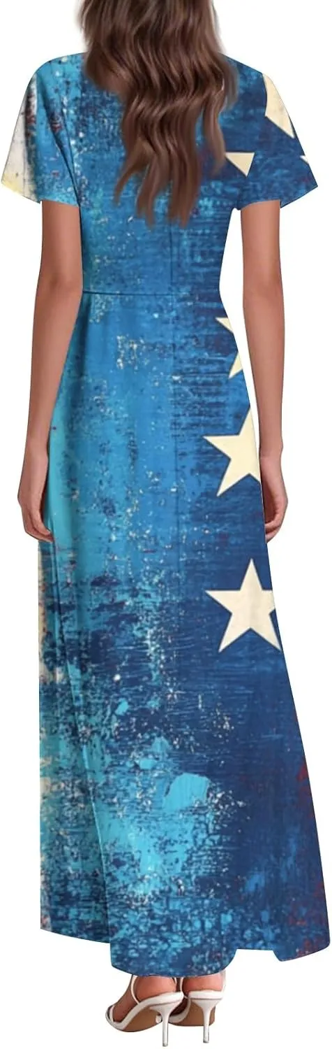 ADHOWBEW 4th of July Dress Women 2025 Holiday Plus Size Graphic USA Sexy Patriotic Independence Day Dresses