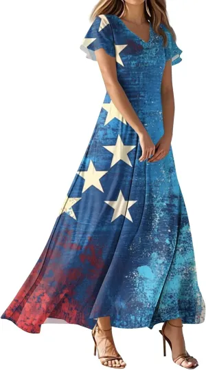 ADHOWBEW 4th of July Dress Women 2025 Holiday Plus Size Graphic USA Sexy Patriotic Independence Day Dresses