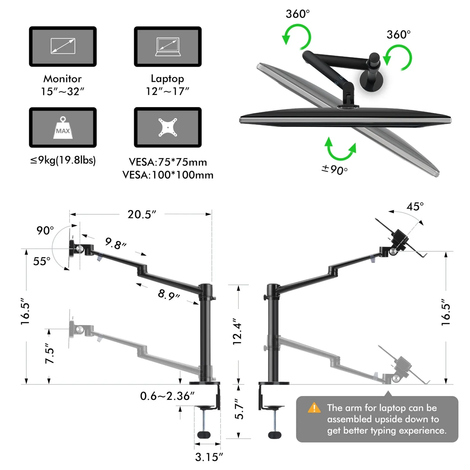 Adjustable Monitor&Laptop Mounts 2-in-1(OL-3L)