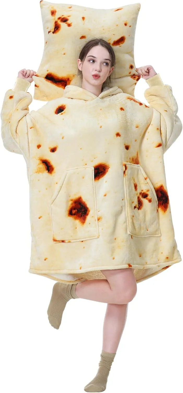 Aemicion Oversized Wearable Blanket,Cozy Hoodie Blanket,Warm Sherpa Sweatshirte Blanket Gifts for Women Men Adult-Burritos