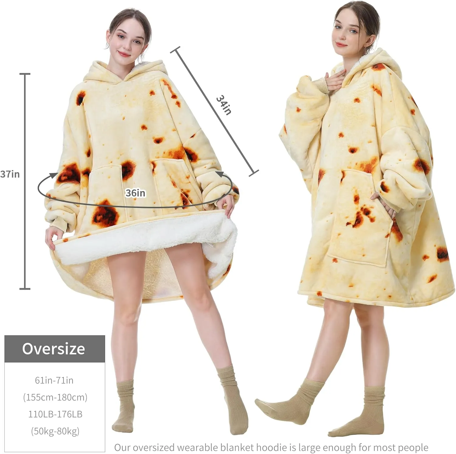 Aemicion Oversized Wearable Blanket,Cozy Hoodie Blanket,Warm Sherpa Sweatshirte Blanket Gifts for Women Men Adult-Burritos