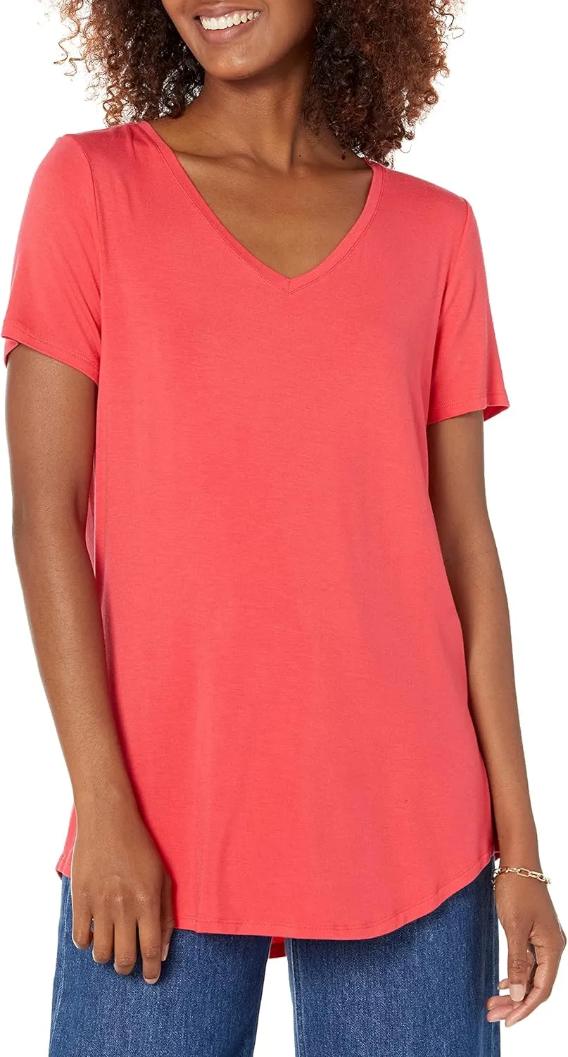 Amazon Essentials Women's Relaxed-Fit Short-Sleeve V-Neck Tunic (Available in Plus Size), Multipacks