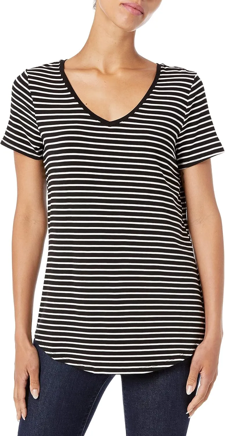 Amazon Essentials Women's Relaxed-Fit Short-Sleeve V-Neck Tunic (Available in Plus Size), Multipacks