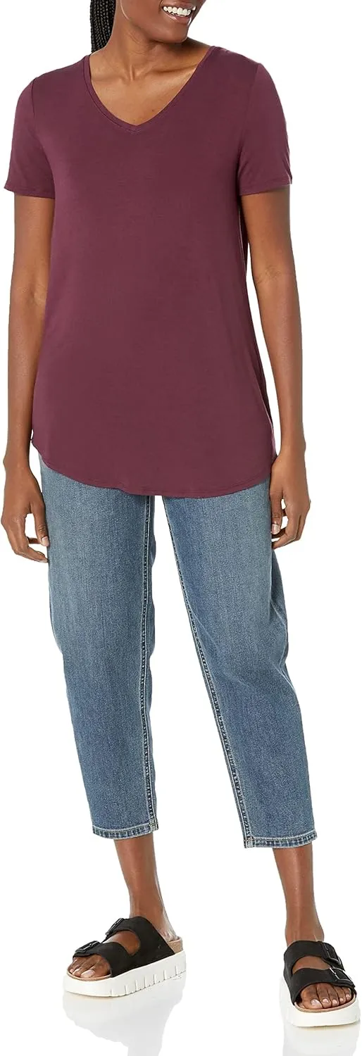 Amazon Essentials Women's Relaxed-Fit Short-Sleeve V-Neck Tunic (Available in Plus Size), Multipacks
