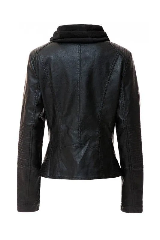 Annva USA Women's Hood PU Leather Jacket