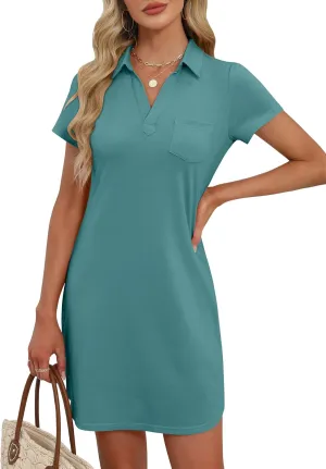 ANRABESS Womens Casual Summer T Shirt Dress Short Sleeve V Neck Mini Shift Dresses 2025 Fashion Vacation Travel Outfit