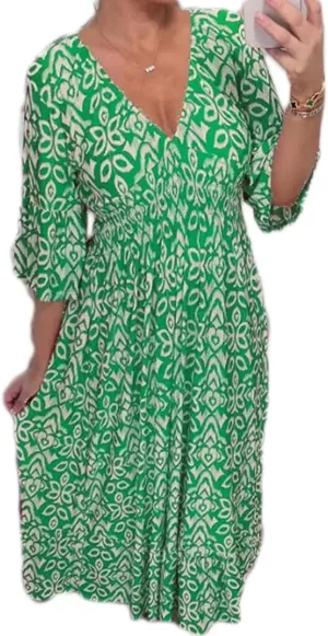 Apvirdy Summer Dresses for Women 2024 Casual V Neck Floral Bohemian Wrap 3/4 Sleeve Midi Boho Dress