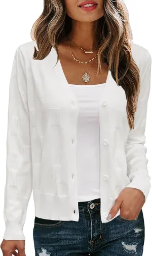 Arach&Cloz Womens Cropped Cardigan Lightweight 2025 Long Sleeve Bolero Shrug Knit Sweater Tops Cozy Clouds