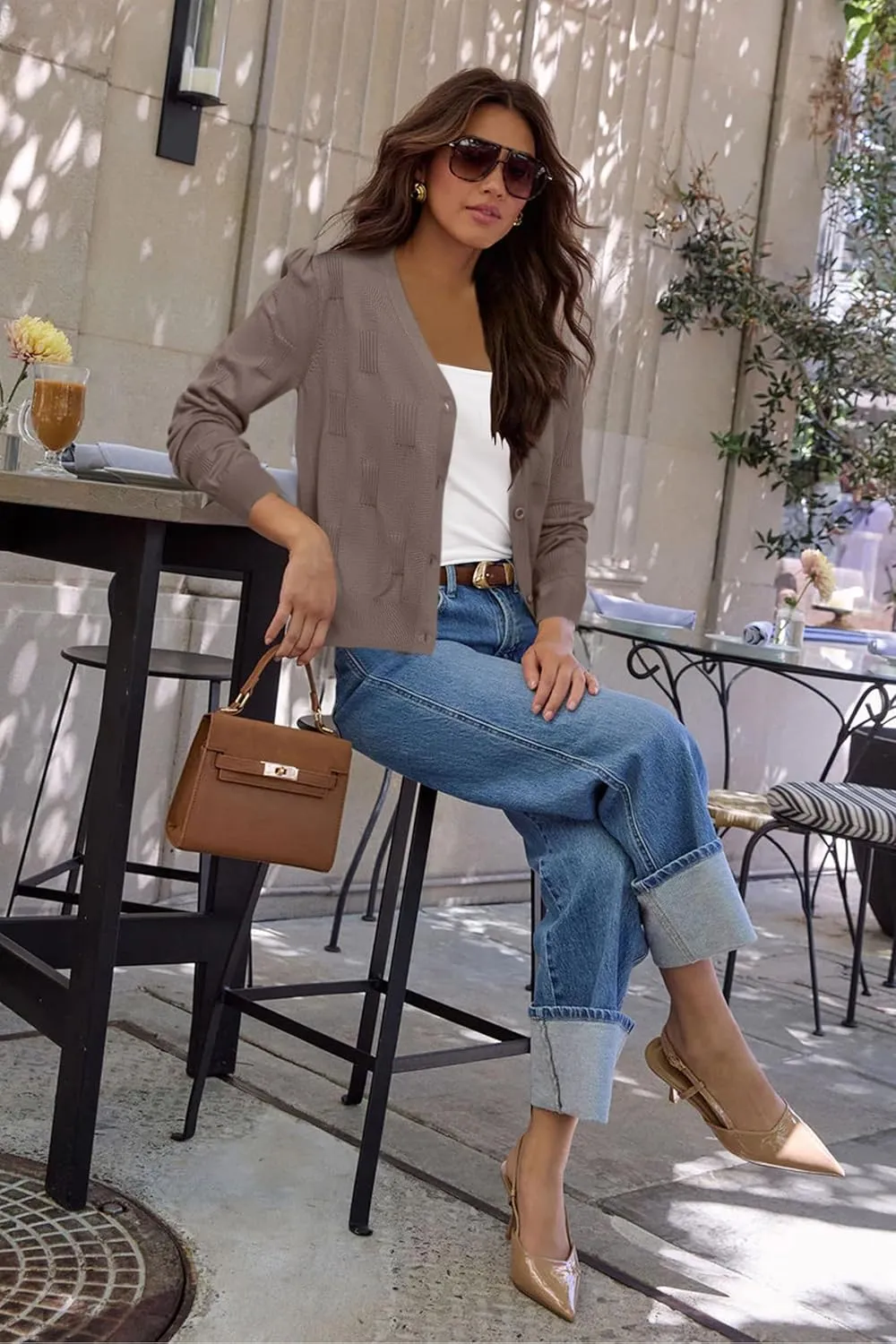 Arach&Cloz Womens Cropped Cardigan Lightweight 2025 Long Sleeve Bolero Shrug Knit Sweater Tops Cozy Clouds