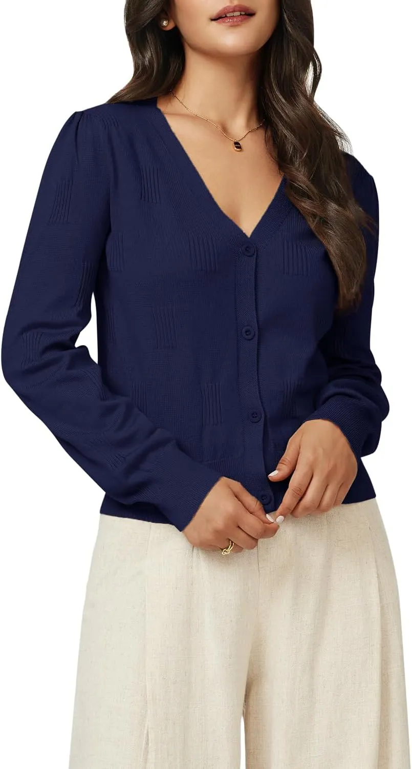 Arach&Cloz Womens Cropped Cardigan Lightweight 2025 Long Sleeve Bolero Shrug Knit Sweater Tops Cozy Clouds