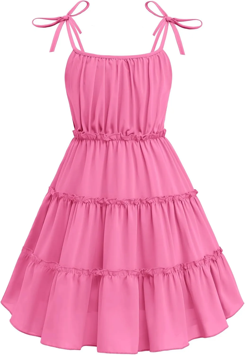 Arshiner Girls' Summer Sundress Boho Spaghetti Strap Ruffled Tiered Dresses Casual Midi Cami Dress
