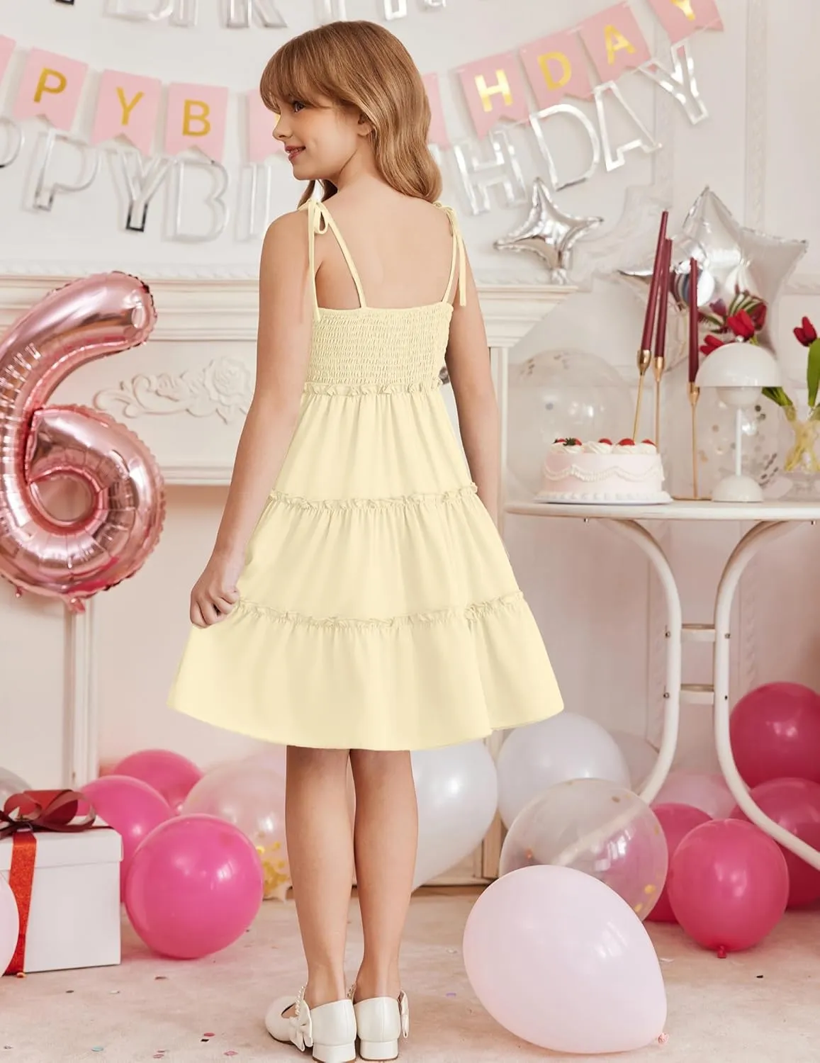 Arshiner Girls' Summer Sundress Boho Spaghetti Strap Ruffled Tiered Dresses Casual Midi Cami Dress