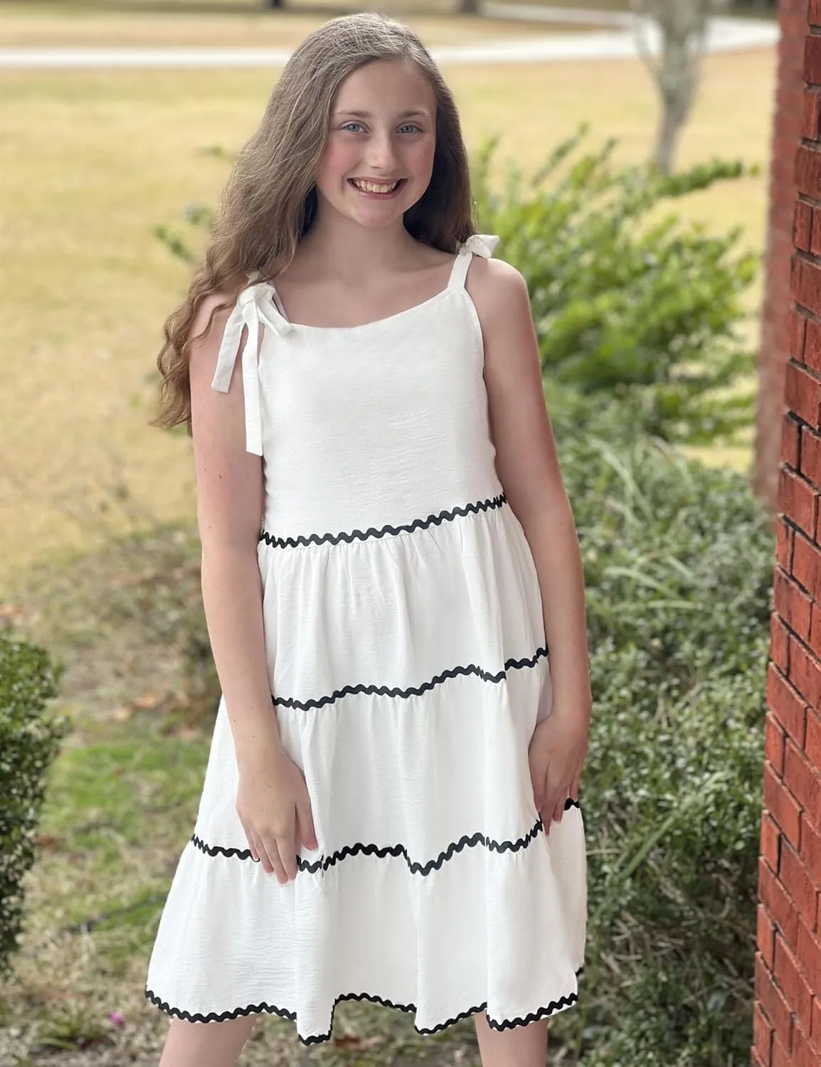 Arshiner Girl's Sundresses Summer Boho Tie Shoulder Cami Midi Tiered Dresses with Pockets