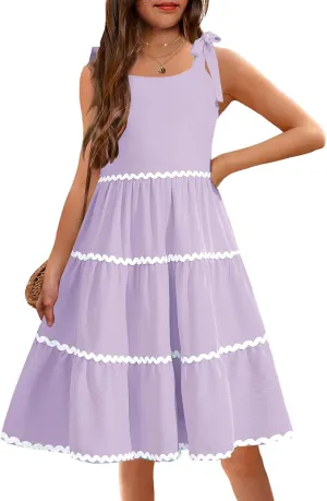 Arshiner Girl's Sundresses Summer Boho Tie Shoulder Cami Midi Tiered Dresses with Pockets