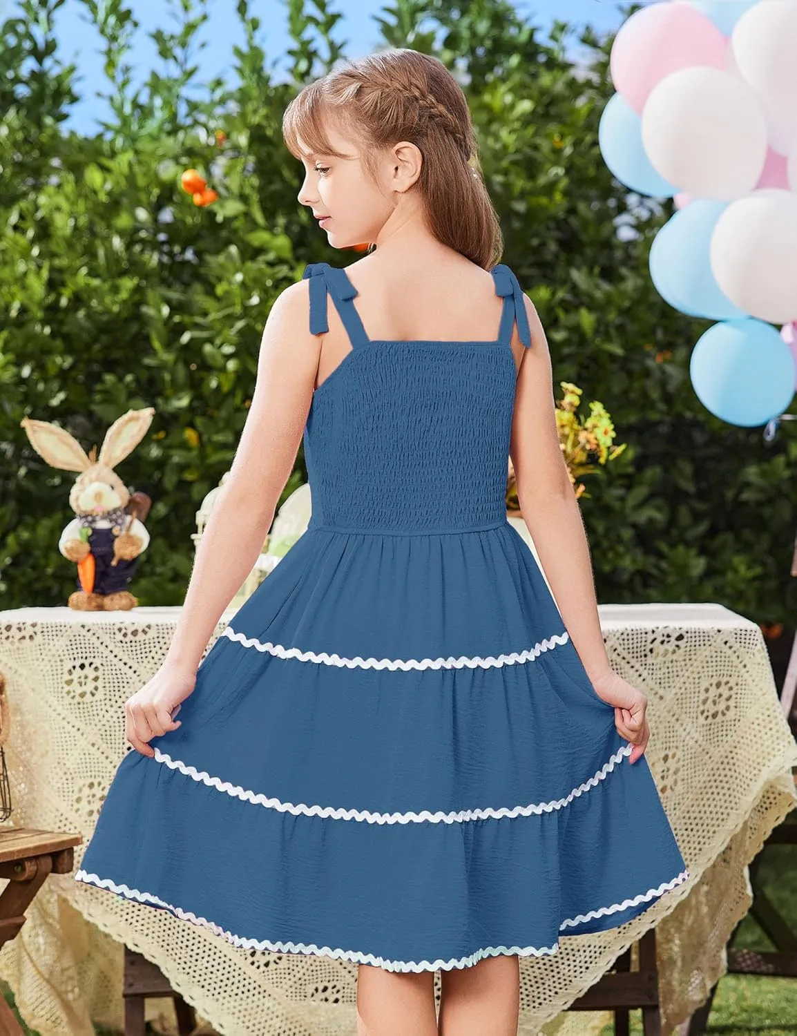 Arshiner Girl's Sundresses Summer Boho Tie Shoulder Cami Midi Tiered Dresses with Pockets