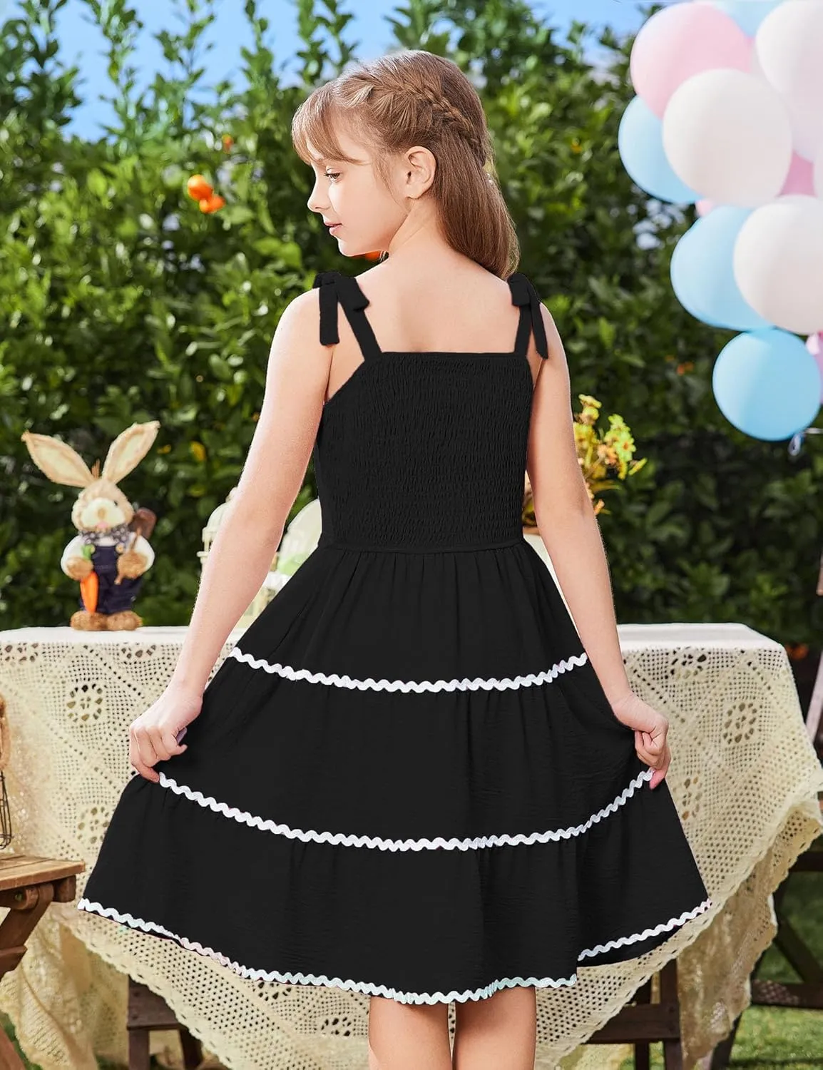 Arshiner Girl's Sundresses Summer Boho Tie Shoulder Cami Midi Tiered Dresses with Pockets