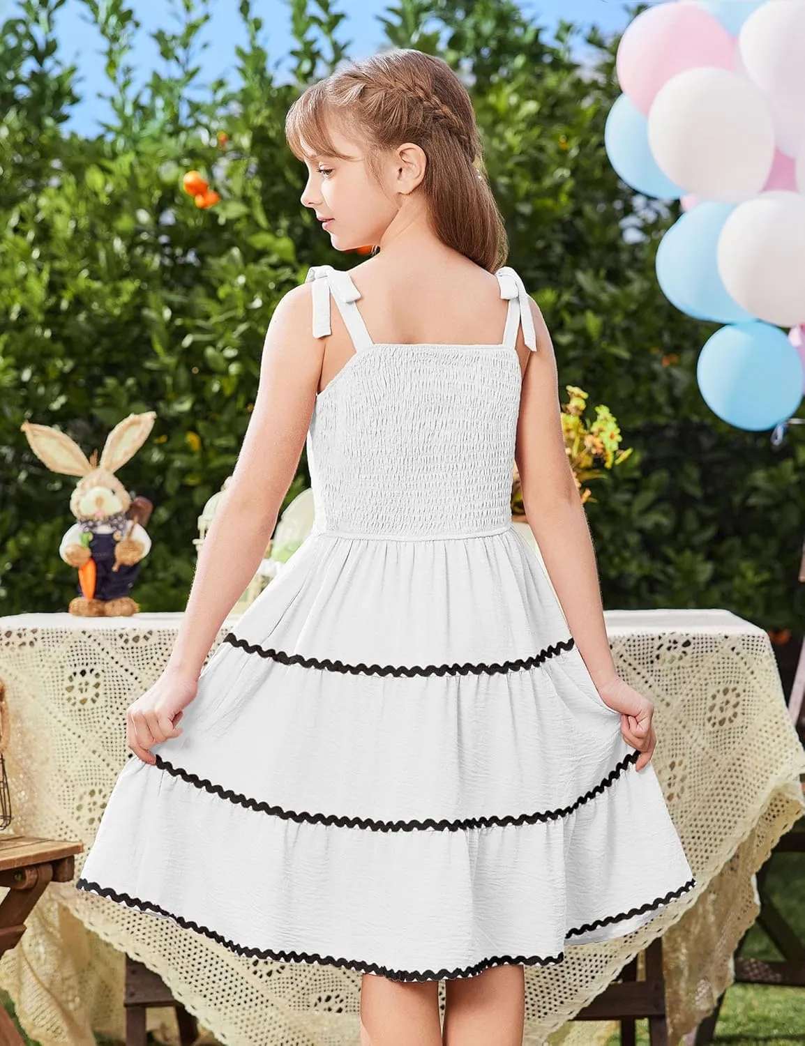 Arshiner Girl's Sundresses Summer Boho Tie Shoulder Cami Midi Tiered Dresses with Pockets