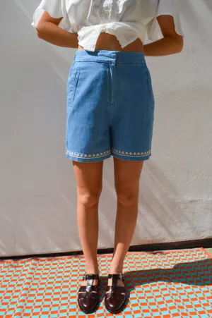 Atelier Rve Tawny Denim Embroidered Shorts