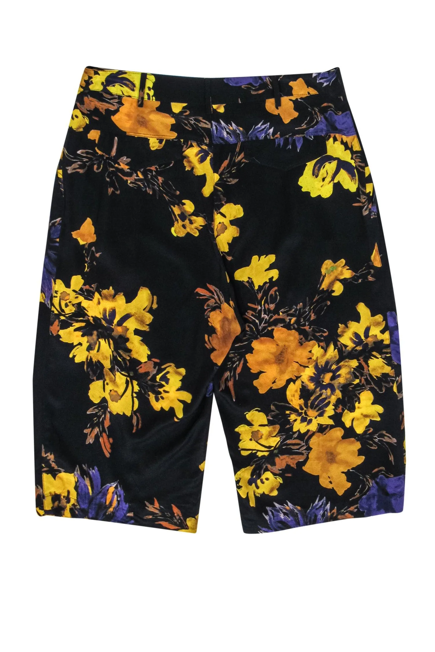 Atos Lombardini - Black, Yellow & Purple Floral Print Bermuda Shorts Sz 6