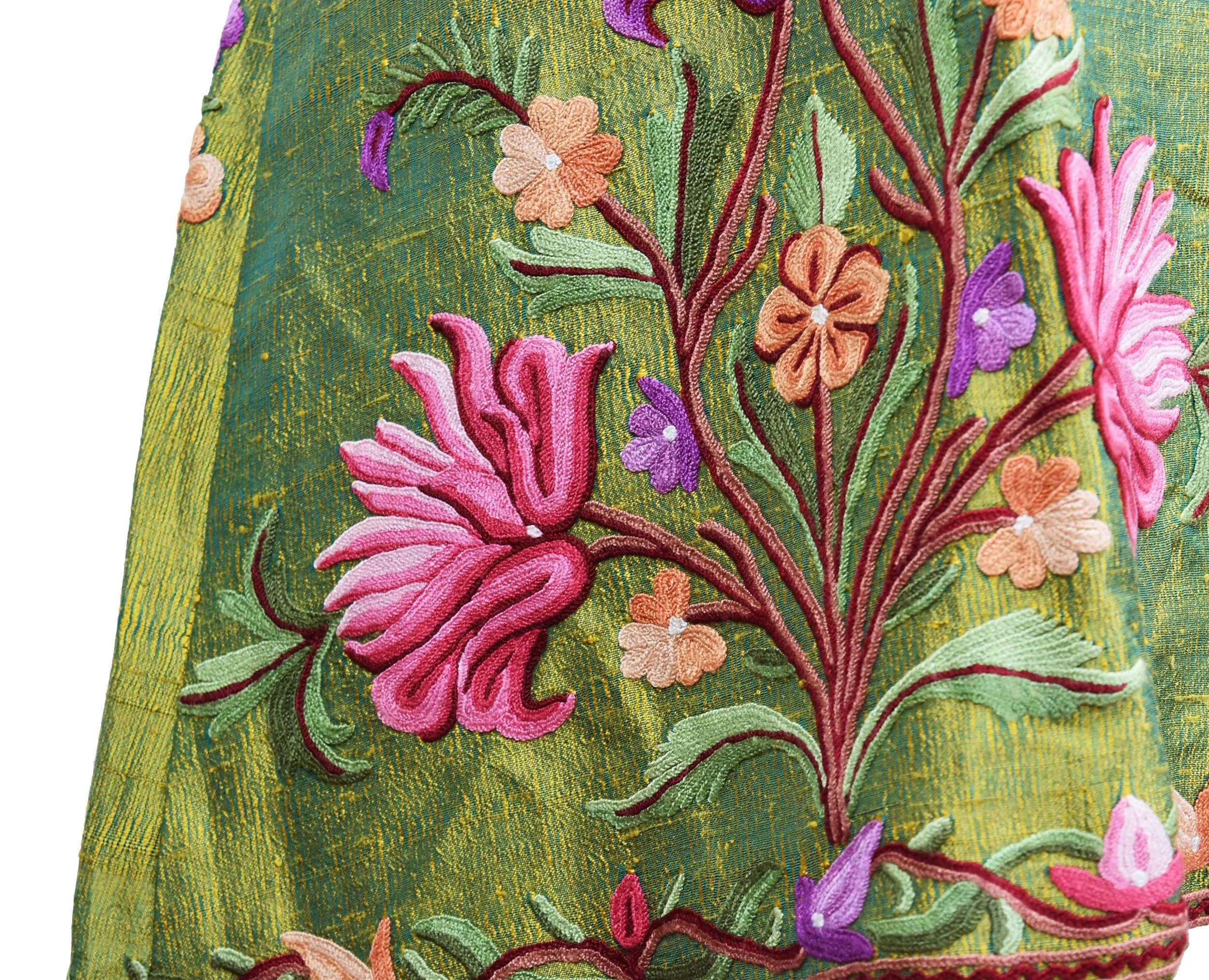 Aura Silk Jacket Dinner Floral Evening Dress Coat Hand Embroidered Kashmir