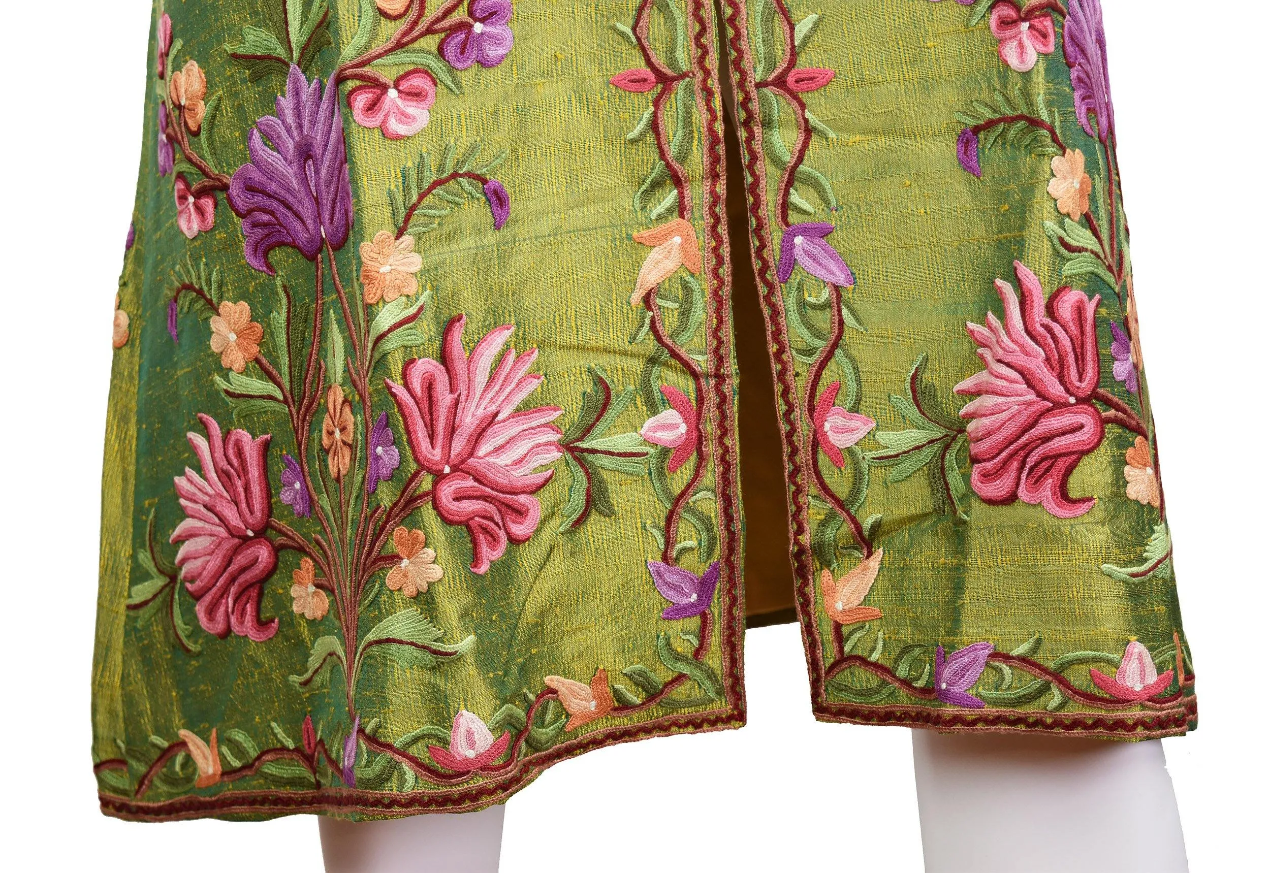 Aura Silk Jacket Dinner Floral Evening Dress Coat Hand Embroidered Kashmir