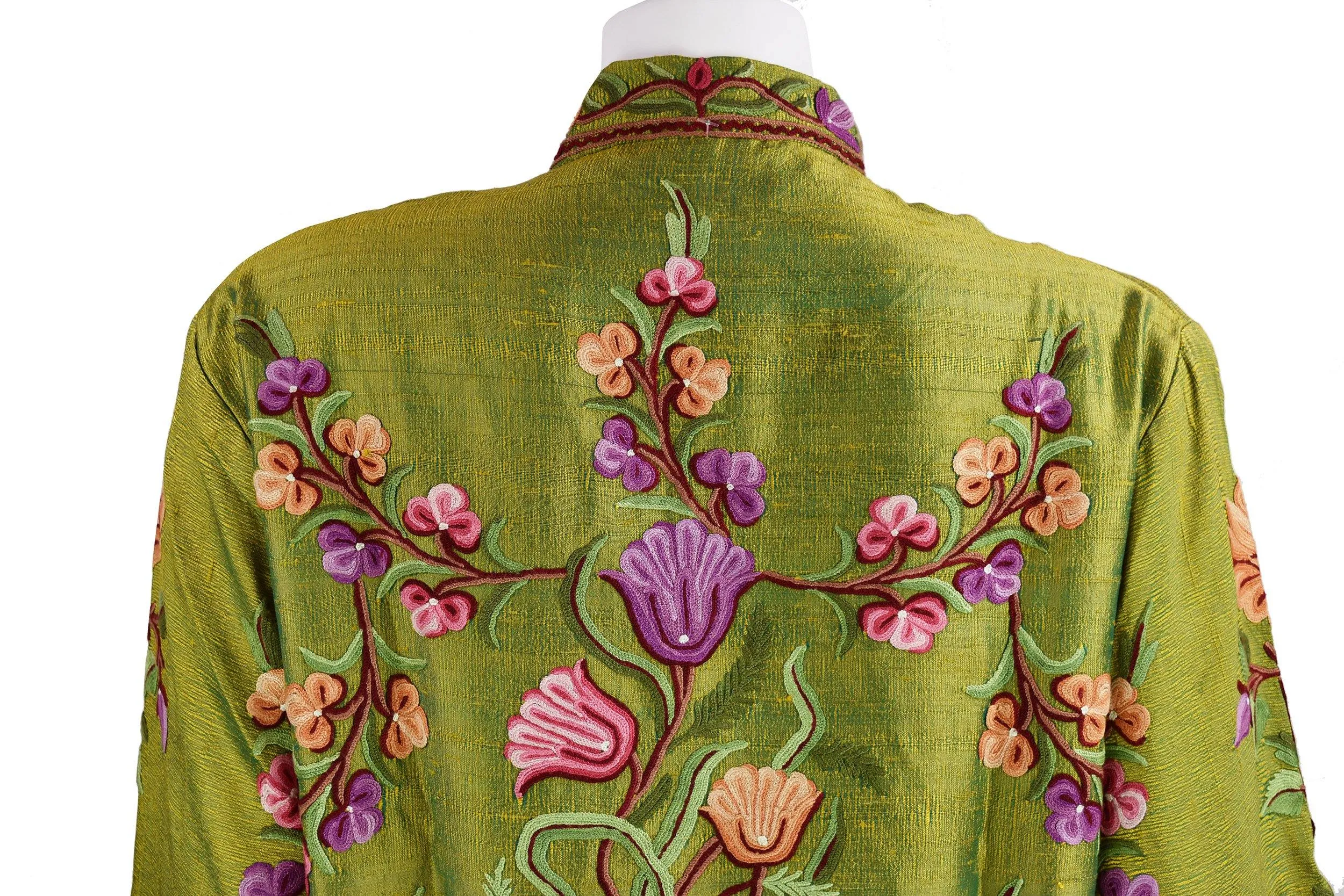Aura Silk Jacket Dinner Floral Evening Dress Coat Hand Embroidered Kashmir