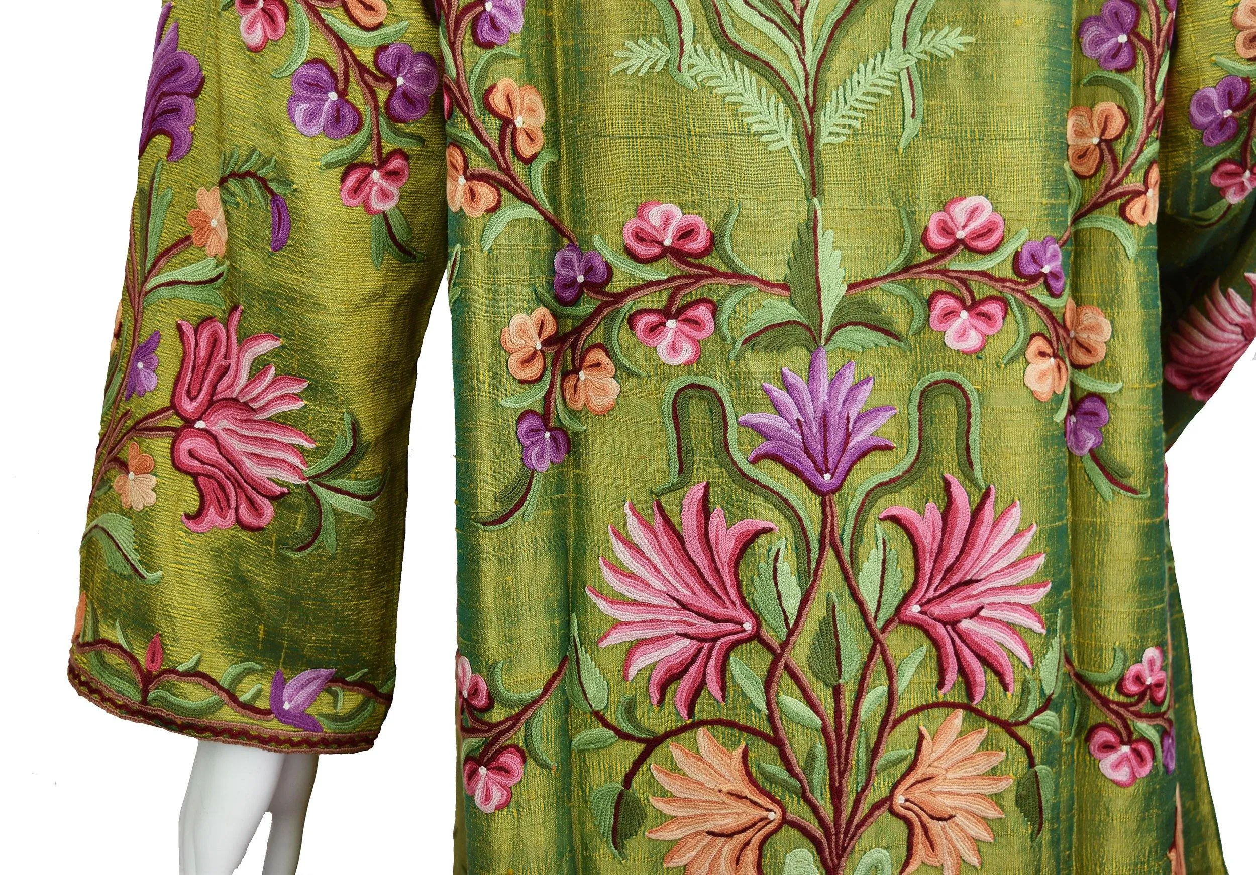 Aura Silk Jacket Dinner Floral Evening Dress Coat Hand Embroidered Kashmir