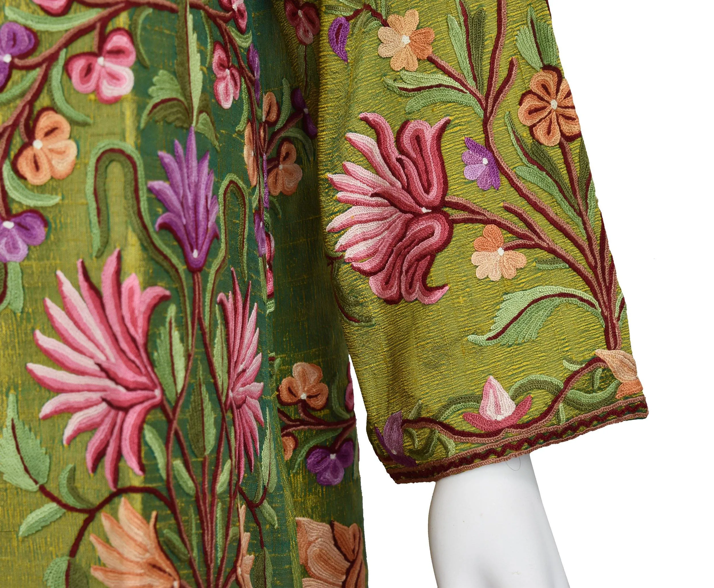 Aura Silk Jacket Dinner Floral Evening Dress Coat Hand Embroidered Kashmir