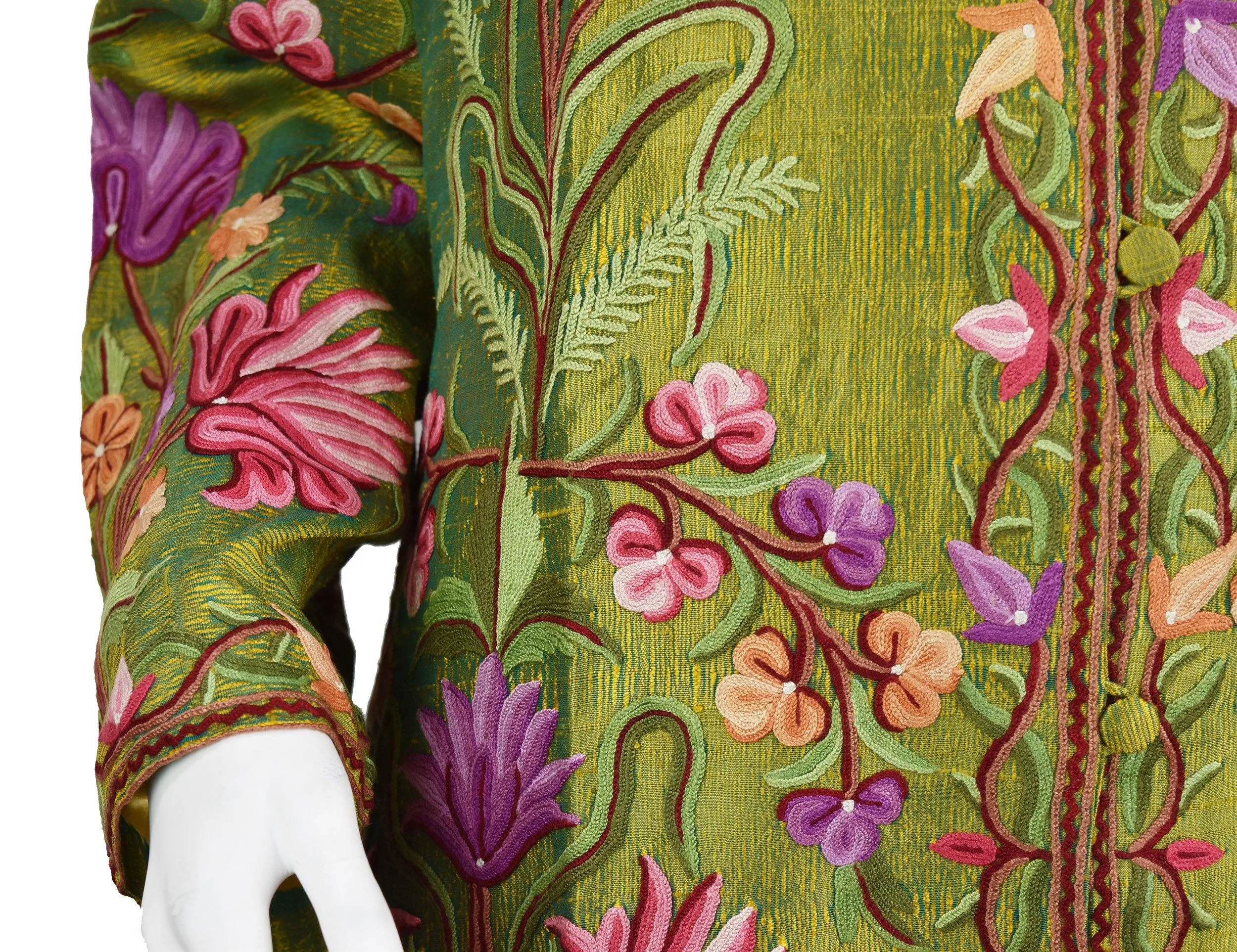 Aura Silk Jacket Dinner Floral Evening Dress Coat Hand Embroidered Kashmir